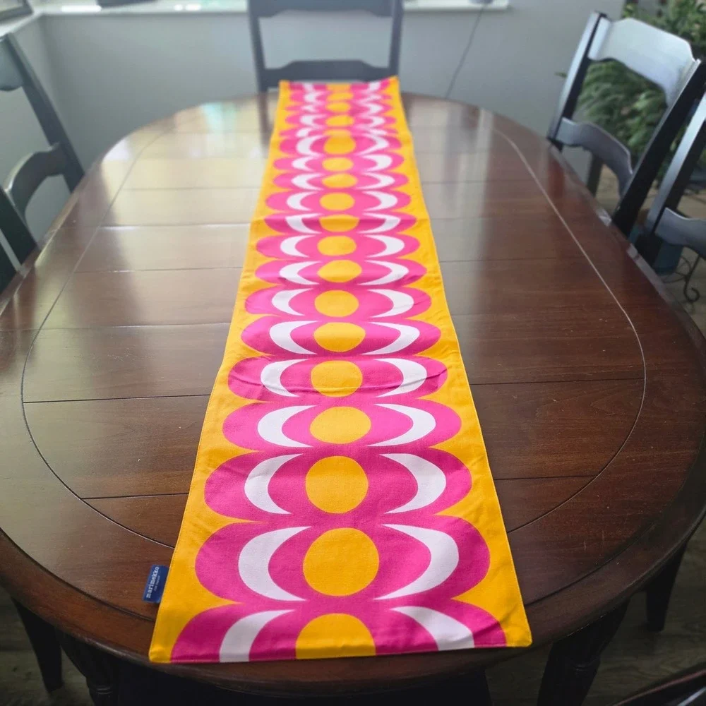 Marimekko Target Table Runner Yellow Pink Reversible Geometric Floral 72x14